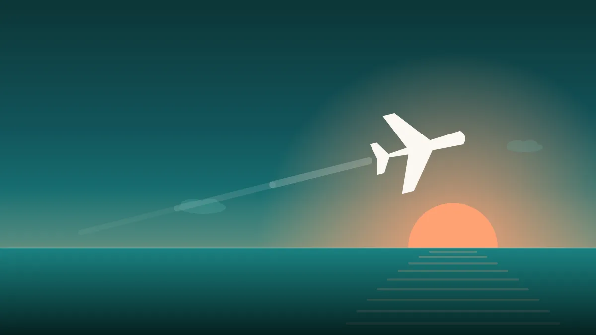Illustration of an airliner cruising above cloud in a clear evening sky